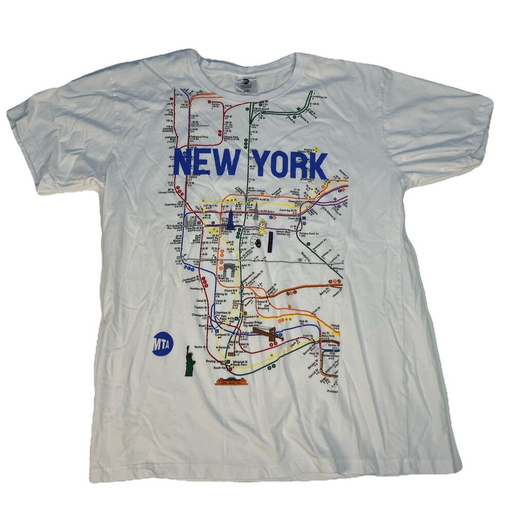 NYC MTA Subway System Map Shirt Size L New York City 2XL Y2K 90s Old School